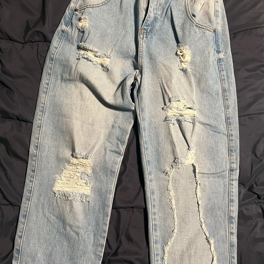 Fashion Nova Blue Boyfriend Distressed Jeans